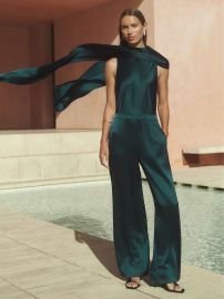 Reiss Satin Cape-Sash Jumpsuit in Teal Green REISS at Reiss